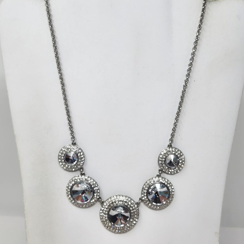 Cezanne Silver Tone Clear Crystal Statement Chain Necklace Costume Jewelry